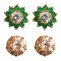 2 Pairs of Green and Peach Stud Earrings