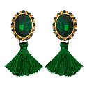 Green Stone Studded Silk Thread Earrings