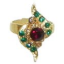 Red and Green Stone Studded Adjustable Ring