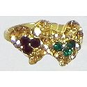Green, Maroon and Light Brown Stone Studded Adjustable Ring