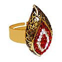 Red and White Stone Studded Adjustable Ring