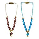 Set of 2 Brown and Blue Beaded Small Garlands for Deity