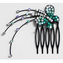 Cyan and White Crystal Studded Butterfly Hair Comb