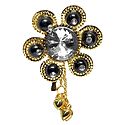 Black Bead with White Stone Golden Color Metal Flower Shaped Hair Pin