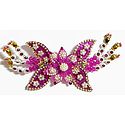White and Red Stone Studded Magenta Flower Head Piece with Beads 