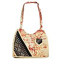 Kantha Embroidered Off White with Red Batik Cotton Bag with 3 Zipped Pocket and One Mobile Pocket 
