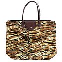 Foldable Yellow and Brown Tiger Skin Printed Rexine Bag