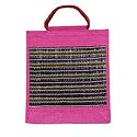 Jute Shopping Bag with Bamboo and Thread Pattern