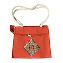 Saffron Appliqued Bag with Two Open Pockets and Two Zipped Pockets