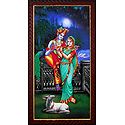 Radha Learning Flute from Krishna - Wall Hanging