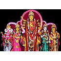 Photo Print of Devi Durga with Her Family in Bengal Pata Style