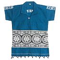 Cyan Blue Half Sleeve Short Kurta with Baluchari Weaved Design