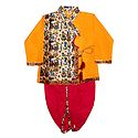 Printed Art Silk Kurta and Ready to Wear Red Dhoti for Baby Boy 