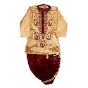 Embroidered Art Silk Beige Kurta and Ready to Wear Maroon Dhoti for Baby Boy 