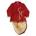 Red Cotton Kurta and Ready to Wear Art Silk Dhoti for Baby Boy 
