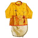 Yellow Art Silk Kurta and Ready to Wear Light Beige Dhoti for Baby Boy 