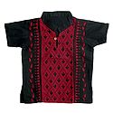 Black with Red Short Kurta with Kantha Stitch for Young Boy