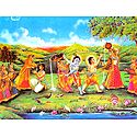 Playfully Mischeivious Krishna and Balaram with Gopinis