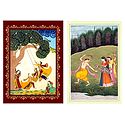 Radha Krishna and Gopinis - Set of 2 Posters
