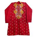 Red Cotton Kurta with Kantha Embroidery