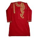 Embroidered Red Cotton Kurta for Men