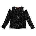 White Stars on Black Synthetic Cold Shoulder Top
