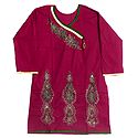 Red Achkan Style Kurti with Zari and Green Thread Embroidery on Neckline and Border