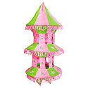 Pink with Light Green Appliqued and Mirrorwork Foldable Hanging Cloth Lamp Shade