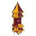 Maroon with Dark Yellow Appliqued and Mirrorwork Foldable Hanging Cloth Lamp Shade