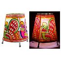 Leather Perforated Stand Lamp Shade with Colorful Hand Painted Peacock Design