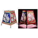 Leather Perforated Stand Lamp Shade with Colorful Hand Painted Flower Design