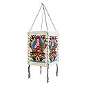Hanging Foldable White Paper Lamp Shade with Colorful Buddha Print