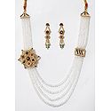 Four Layer White Crystal Necklace with Stone Studded Side Pendant and Earrings