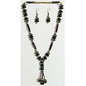 Black, Golden and Maroon Bead Necklace with Earrings