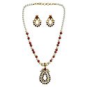 White and Maroon Stone Studded Party Necklace with Earrings