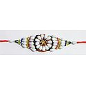 White and Multicolor Beaded Armlet on Saffron Cloth