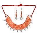 Saffron and White Beaded Necklace and Earrings
