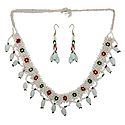 White with Green and Red Bead Necklace and Earrings