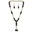 Black, Golden and White Bead Necklace with Earrings