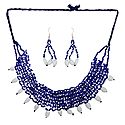Blue and White Bead Necklace and Earrings