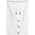 Cyan Blue Crystal Bead Three Layer Necklace
