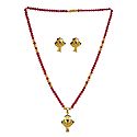 Red Crystal and Carved Gold Plated Bead Necklace Set