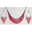 Magenta Sequined Jhalar Necklace with Earrings