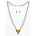 Black and Golden Bead Gold Plated Mangalsutra with Earrings