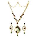 White,Maroon and Green Stone Studded Necklace and Earrings