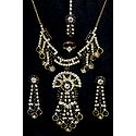 Black and White Stone Studded Necklace, Earrings, Ring and Mang TIka