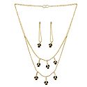 Black Stone Studded Two Layer Golden Necklace and Earrings