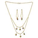 Multicolor Stone Studded Two Layer Golden Necklace and Earrings