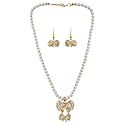 Faux Pearl Necklace with Gold Plated and Stone Studded Earrings