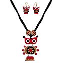 Terracotta Necklace with Owl Pendant and Earrings